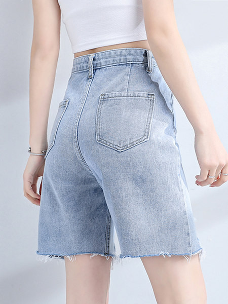 Pantaloni scurți din denim de damă cu talie înaltă în albastru