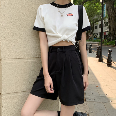 Ежедневен модел дамски панталон 3/4 дължина с висока талия