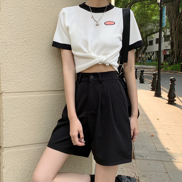 Ежедневен модел дамски панталон 3/4 дължина с висока талия