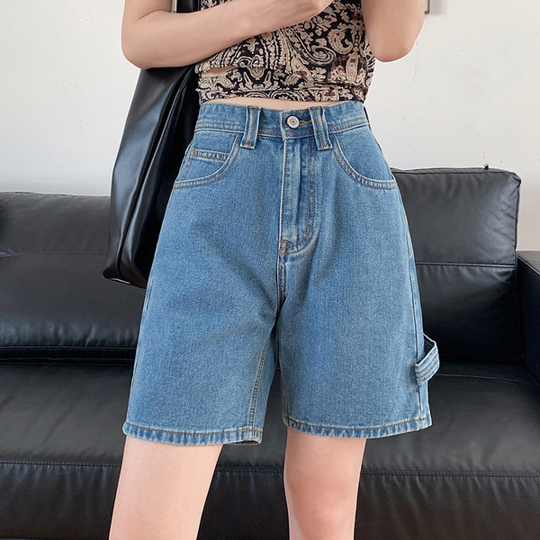 Pantaloni scurți din denim de damă cu talie înaltă și lungime 3/4