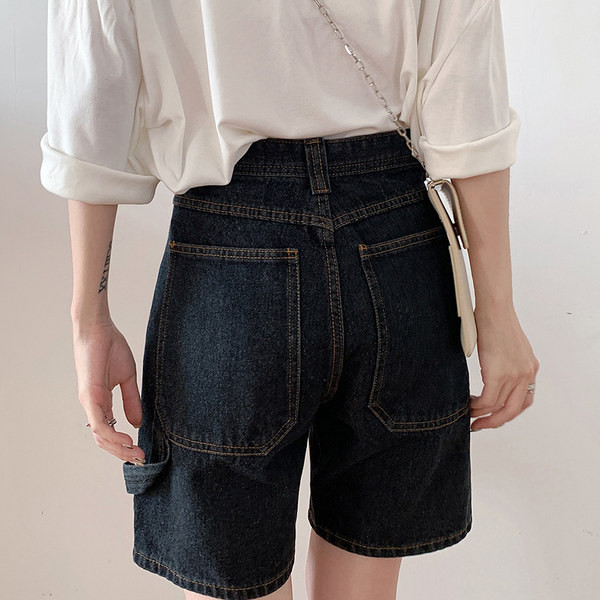 Pantaloni scurți din denim de damă cu talie înaltă și lungime 3/4