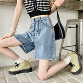 Pantaloni largi de damă din denim cu talie înaltă și buzunare