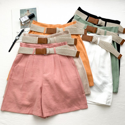 Ежедневни дамски къси панталони с колан и джобове в няколко цвята
