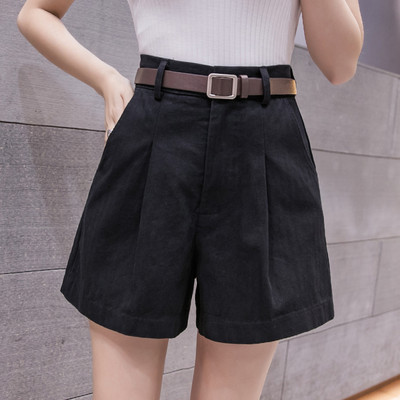 Нов модел дамски къс панталон с висока талия и колан -широк модел