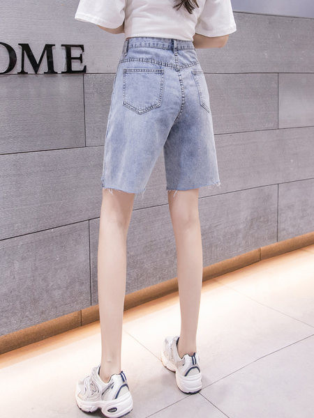 Pantaloni de vară de damă din denim cu talie înaltă