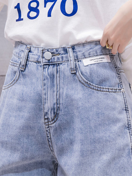 Pantaloni de vară de damă din denim cu talie înaltă