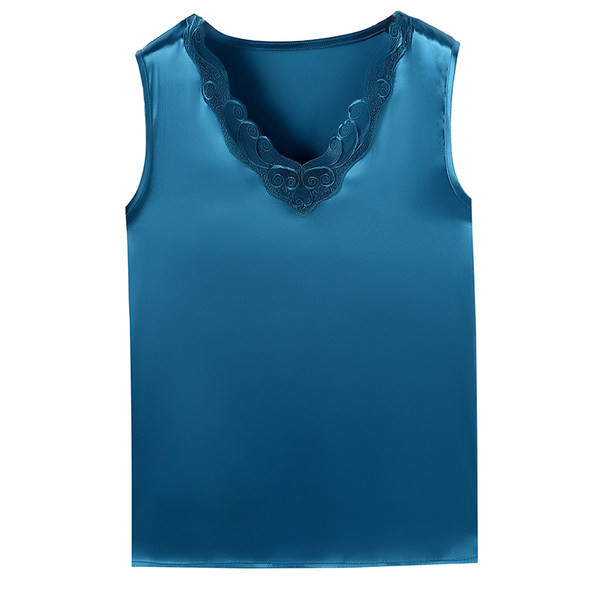 Sieviešu ikdienas satīna tops ar V veida kakla izgriezumu un mežģīnēm