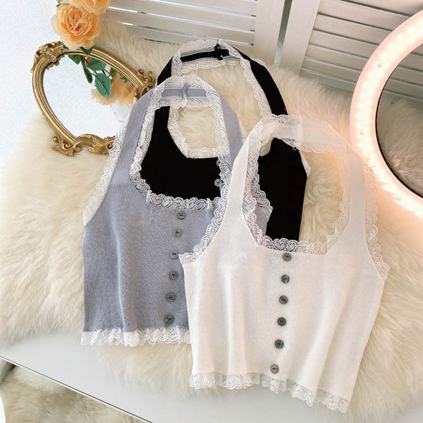 Sieviešu krekliņš ar pogām un mežģīnēm vairākās krāsās