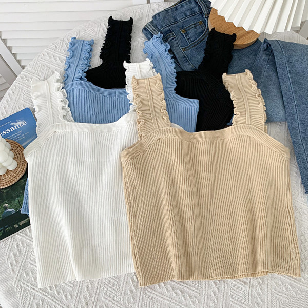 Ikdienas sieviešu topiņš ar platām lencēm - vairākās krāsās