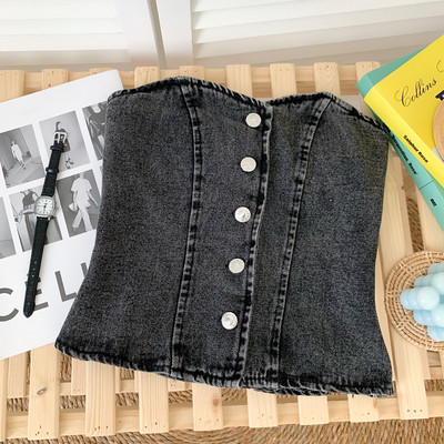 Jauna modeļa sieviešu džinsa krūtis zilā un melnā krāsā