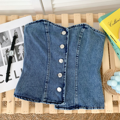 Jauna modeļa sieviešu džinsa krūtis zilā un melnā krāsā