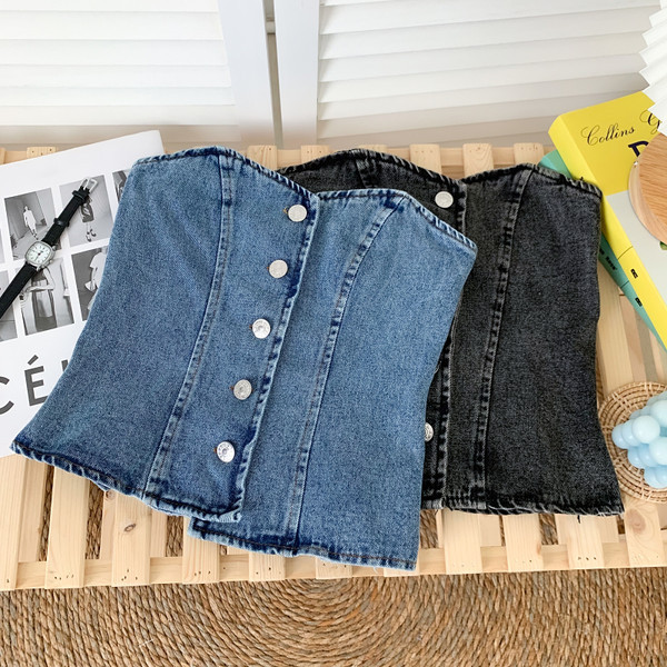 Jauna modeļa sieviešu džinsa krūtis zilā un melnā krāsā