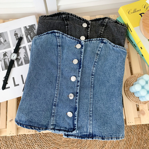 Jauna modeļa sieviešu džinsa krūtis zilā un melnā krāsā