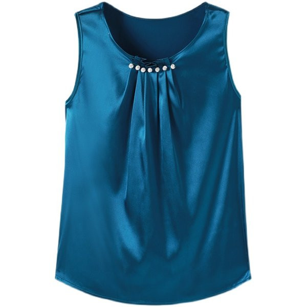 Moteriškas satininis apatinis trikotažas su plačiais petnešėlėmis ir perlais