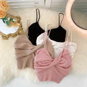 Jauna modeļa sieviešu īss topus ar špica kakla izgriezumu un plānām lencēm