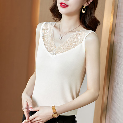 Moderns sieviešu tops ar mežģīnēm un V veida kakla izgriezumu