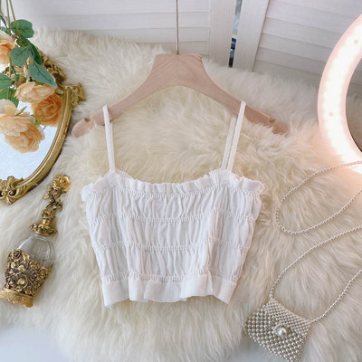 Īss sieviešu krekliņš ar plānām lencēm – vairākās krāsās