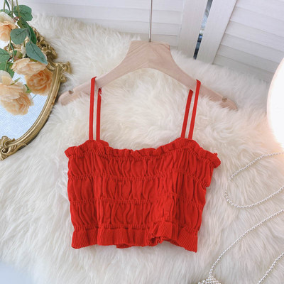 Īss sieviešu krekliņš ar plānām lencēm – vairākās krāsās