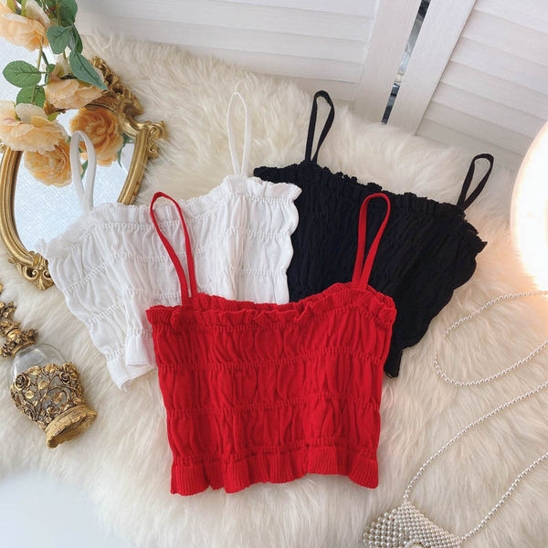 Īss sieviešu krekliņš ar plānām lencēm – vairākās krāsās