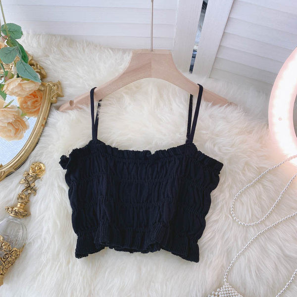 Īss sieviešu krekliņš ar plānām lencēm – vairākās krāsās