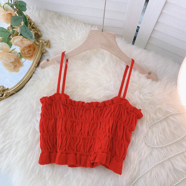 Īss sieviešu krekliņš ar plānām lencēm – vairākās krāsās