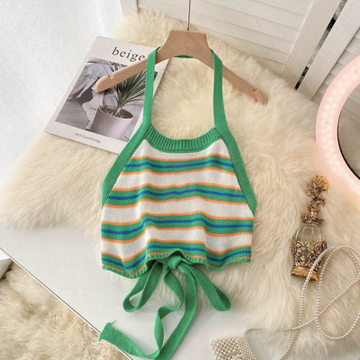 Maiou scurt de damă tricotat cu cravate