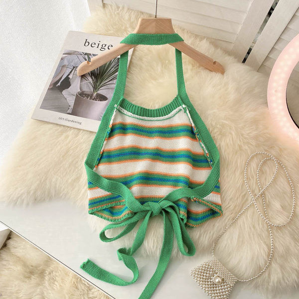 Maiou scurt de damă tricotat cu cravate