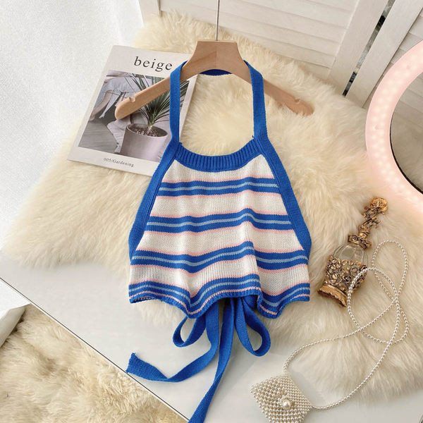 Maiou scurt de damă tricotat cu cravate