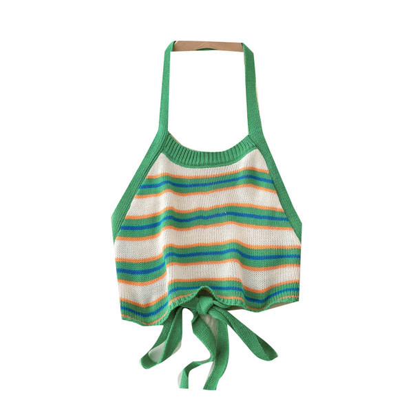 Maiou scurt de damă tricotat cu cravate