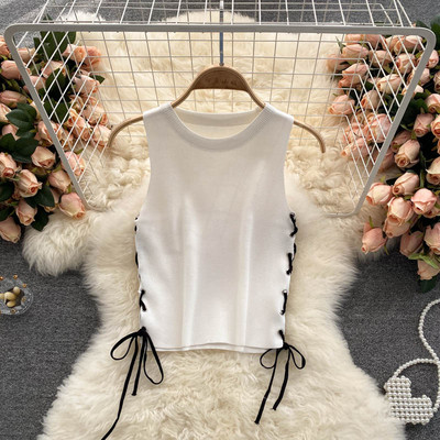 Jauna modeļa velveta sieviešu tops ar saitēm un apaļu kakla izgriezumu