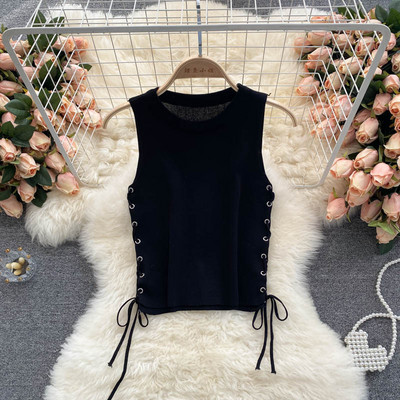 Jauna modeļa velveta sieviešu tops ar saitēm un apaļu kakla izgriezumu