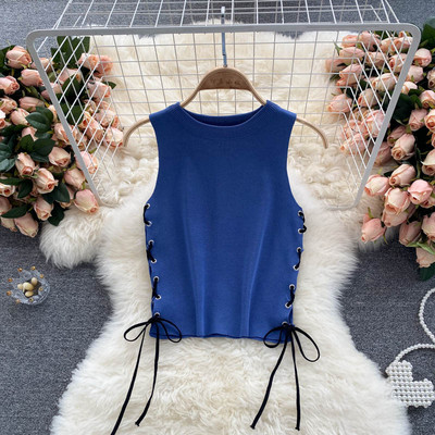 Jauna modeļa velveta sieviešu tops ar saitēm un apaļu kakla izgriezumu