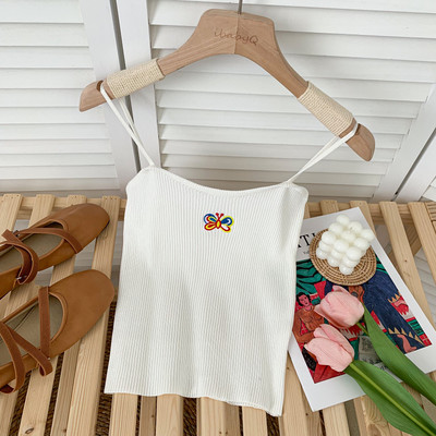 Καλοκαίρι γυναικεία μπλούζα με κέντημα και λεπτά τιραντάκια