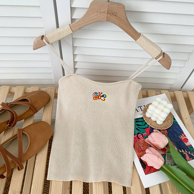 Καλοκαίρι γυναικεία μπλούζα με κέντημα και λεπτά τιραντάκια