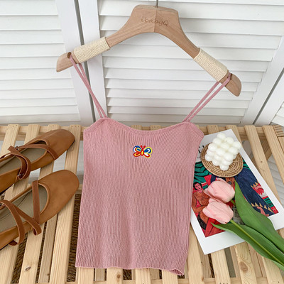 Καλοκαίρι γυναικεία μπλούζα με κέντημα και λεπτά τιραντάκια