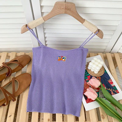 Καλοκαίρι γυναικεία μπλούζα με κέντημα και λεπτά τιραντάκια