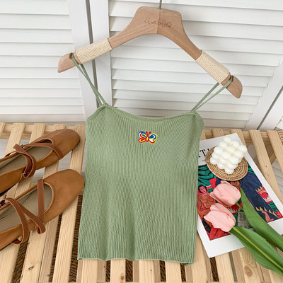 Καλοκαίρι γυναικεία μπλούζα με κέντημα και λεπτά τιραντάκια