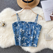 Γυναικείο τζιν μπουστάκι με λεπτά τιραντάκια και κουμπιά