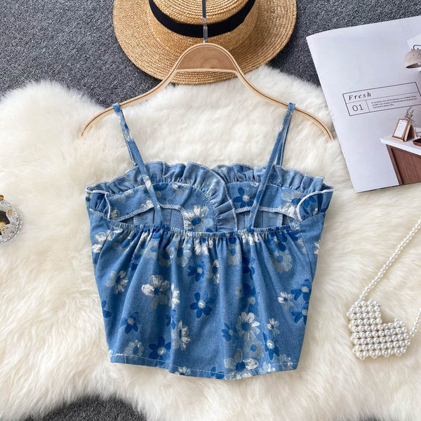 Γυναικείο τζιν μπουστάκι με λεπτά τιραντάκια και κουμπιά