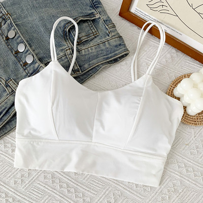 Καθημερινή κοντή γυναικεία αμάνικι μπλούζα με λεπτά τιραντάκια