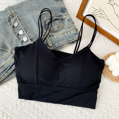 Καθημερινή κοντή γυναικεία αμάνικι μπλούζα με λεπτά τιραντάκια