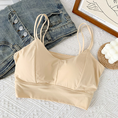 Καθημερινή κοντή γυναικεία αμάνικι μπλούζα με λεπτά τιραντάκια