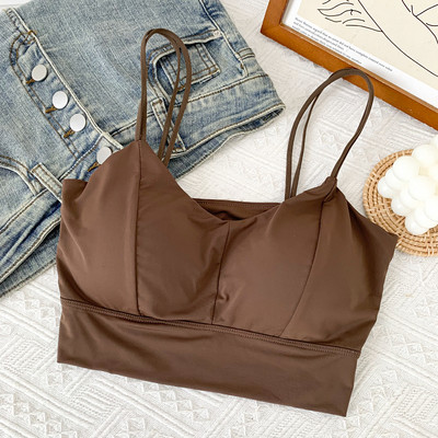 Καθημερινή κοντή γυναικεία αμάνικι μπλούζα με λεπτά τιραντάκια