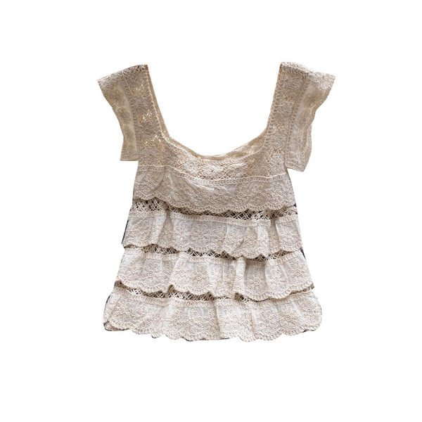 Γυναικεία δαντελωτή αμ`ανικη  μπλούζα με τετράγωνο ντεκολτέ