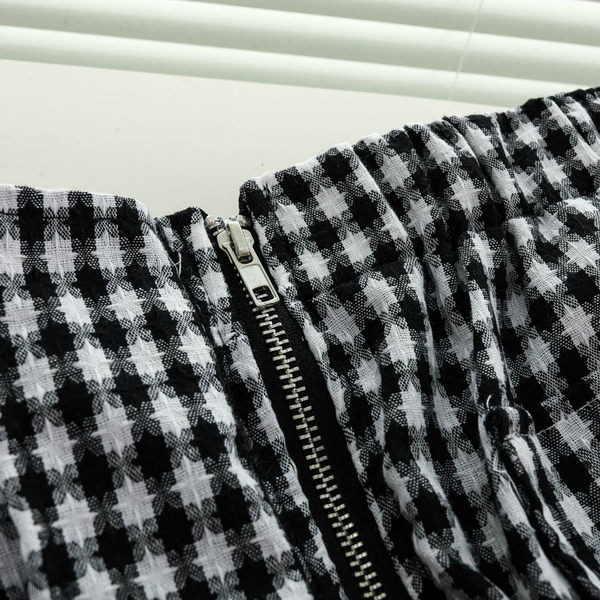 Mūsdienīgs sieviešu rūtains, garens krūšturis ar rāvējslēdzēju