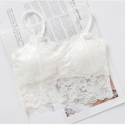 Top de dama scurt din dantela cu bretele subtiri