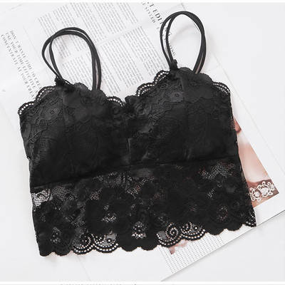 Top de dama scurt din dantela cu bretele subtiri