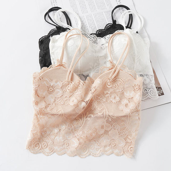 Top de dama scurt din dantela cu bretele subtiri