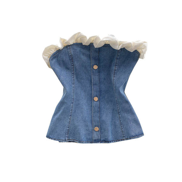 Bustiera de dama din denim cu nasturi in albastru