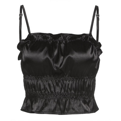 Stilīgs, īss sieviešu tops ar plānām lencēm, vienkāršs modelis